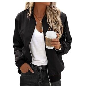 Women's Zeagoo black bomber jacket size M. Nice material outside satin‎ inside